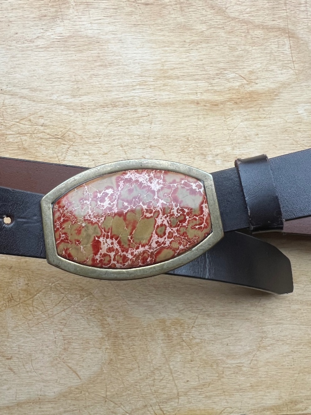 Coldwater Creek Brown Leather Belt Boho Western Stone Buckle Size S